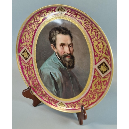 91 - Pair of 19th/early 20th century  Vienna porcelain cabinet plates, finely painted with portraits of '... 