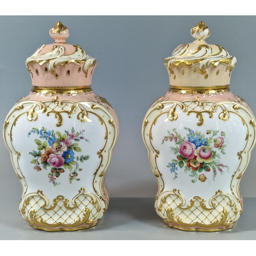 92 - Pair of Mintons porcelain tea caddies, signed by A Boullemier, of baluster form having scrolled cove... 