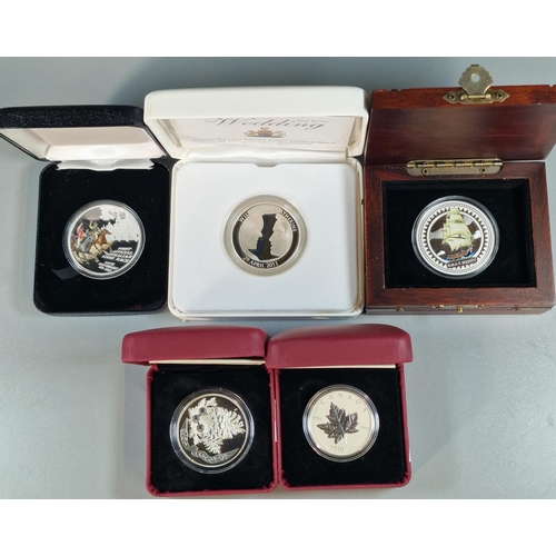 163 - Collection of silver proof coins to include: Royal Canadian 2010 Piedfort one ounce coin, New Zealan... 