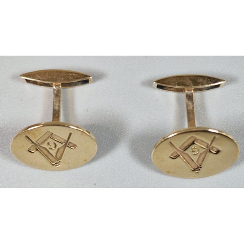 224 - Pair of 9ct gold Masonic cufflinks of oval form. Boxed. 9.5g approx. (B.P. 21% + VAT)