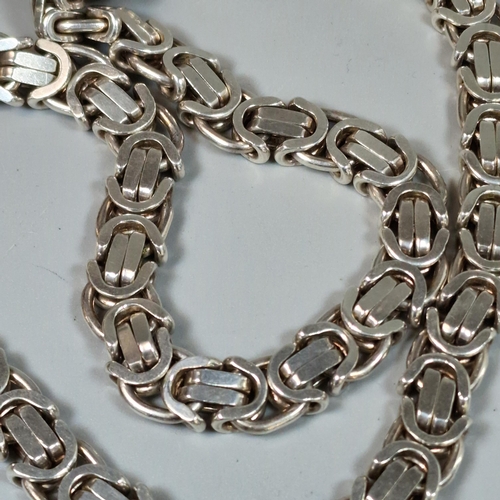 238 - Silver Byzantine chain/necklace, impressed marks 925. 92cm long approx. 9.07 troy oz approx. (B.P. 2... 