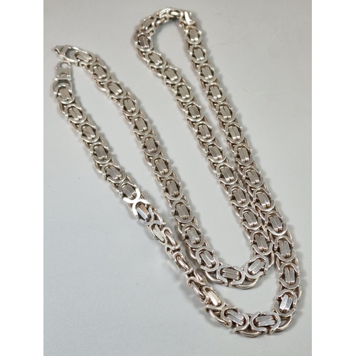 238 - Silver Byzantine chain/necklace, impressed marks 925. 92cm long approx. 9.07 troy oz approx. (B.P. 2... 