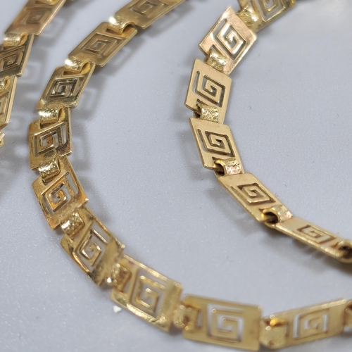 240 - 14ct gold Greek Key design necklace. 45cm long approx. 10g approx. (B.P. 21% + VAT)