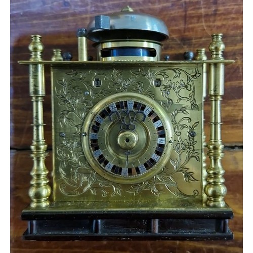 146 - Rare 19th century Japanese hardwood cased Makura-Dokei brass striking clock, having fully glazed cas... 