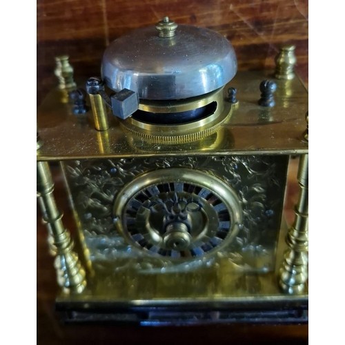 146 - Rare 19th century Japanese hardwood cased Makura-Dokei brass striking clock, having fully glazed cas... 