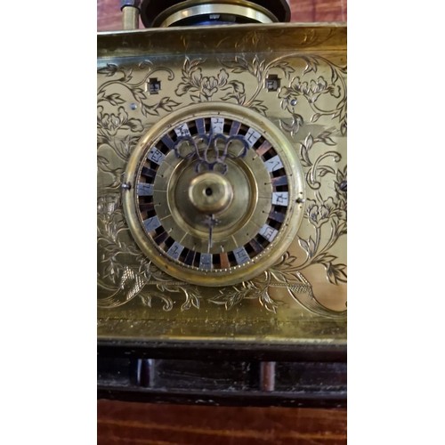 146 - Rare 19th century Japanese hardwood cased Makura-Dokei brass striking clock, having fully glazed cas... 