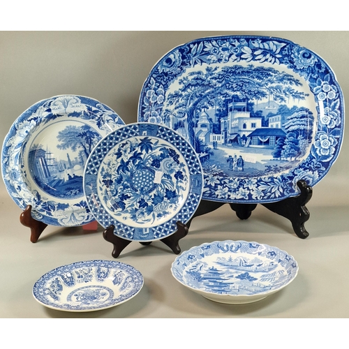 97 - 19th century blue and white pottery platter, believed by J & R Riley and transfer printed in blue an... 