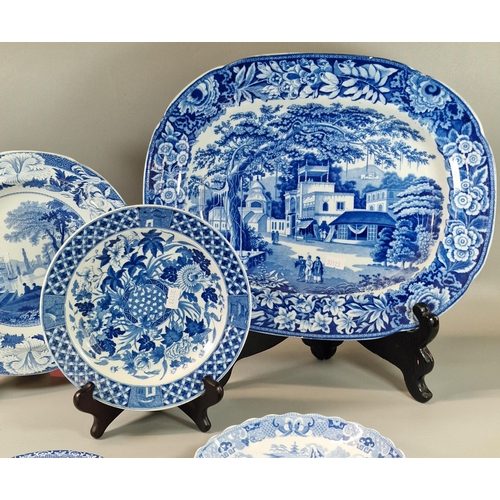 97 - 19th century blue and white pottery platter, believed by J & R Riley and transfer printed in blue an... 