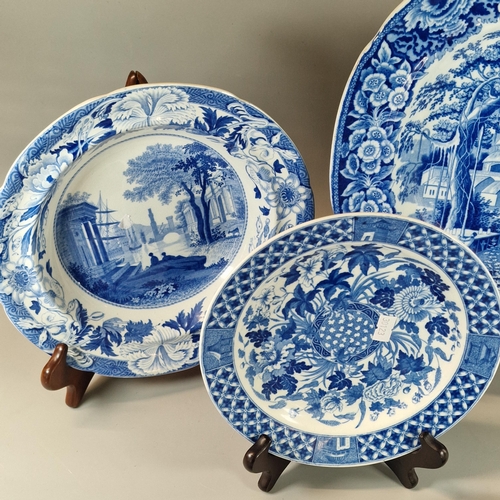 97 - 19th century blue and white pottery platter, believed by J & R Riley and transfer printed in blue an... 