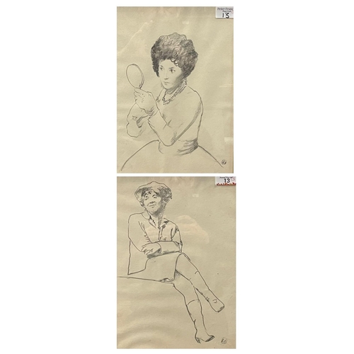 13 - Eberhard Schlotter (German 1921-2014), portrait studies of women, a pair, signed with monogram. Penc... 