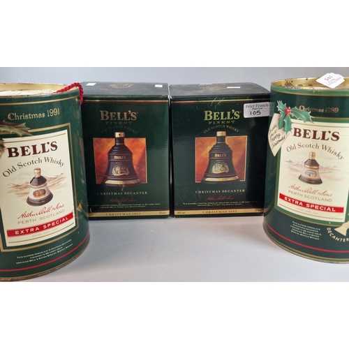 105 - collection of four Bell's Old Scotch Whisky Christmas decanters, in original boxes to include: 1989,... 