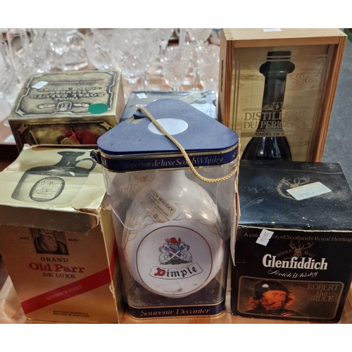 108 - Collection of Scotch Whisky decanters to include: Tallamore Dew, Chivas Royal Salute, Glenfiddich Ro... 