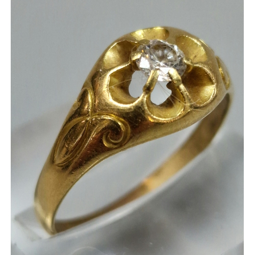 320 - Gold clear stone solitaire type ring. Indistinct hallmarks. (Not a diamond). 4.6g approx. Size S.  (... 