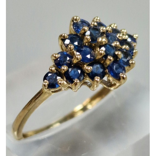 322 - 9ct gold blue stone cluster ring. 1.7g approx. Size Q. (B.P. 21% + VAT)