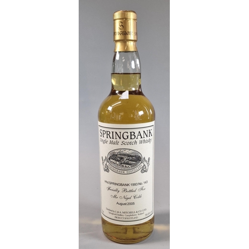 61 - Bottle of Springbank single malt Scotch Whisky, specially bottled for Mr Nigel Cobb, August 2005. (B... 