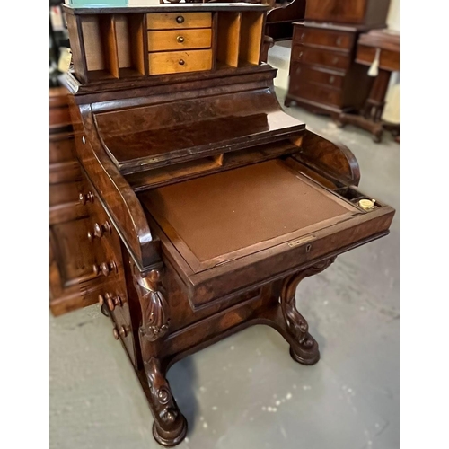 627 - Victorian walnut Harlequin piano fronted Davenport Ladies Writing Desk with pullout writing surface ... 