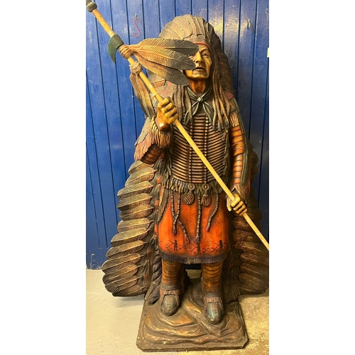 638 - Impressive modern fiberglass lifesize study of a Native American Indian Warrior with his weapon. 200... 