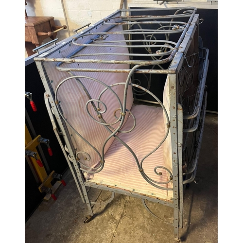 642 - 19th century French wirework metal folding campaign single bed, with sprung base and casters. (B.P. ... 