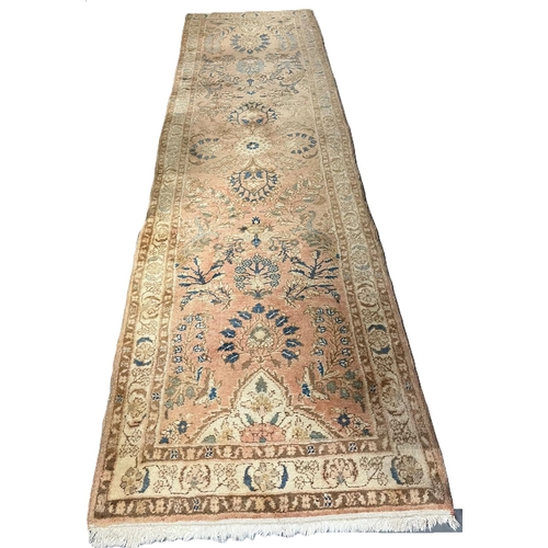 664 - Vintage Middle Eastern floral and foliate runner, with repeating designs. 320x86cm approx. (B.P. 21%... 