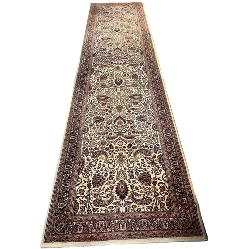 665 - Modern pure wool floral and foliate runner, the label marked Kohinoor, Made in Belgium. 348x83cm app... 