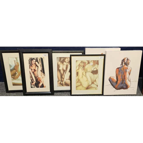 111 - After Tamara De Lempicka, a group of stylised nude studies, coloured prints. Together with pair of n... 