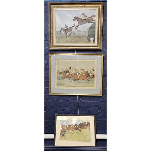 112 - E Cragoe, steeple chase equestrian study, signed. Oils on board. 41x50cm approx. Together with 19th ... 