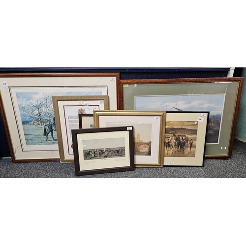 116 - Group of assorted furnishing pictures, horse racing and military subjects, various. Framed. (7) (B.P... 