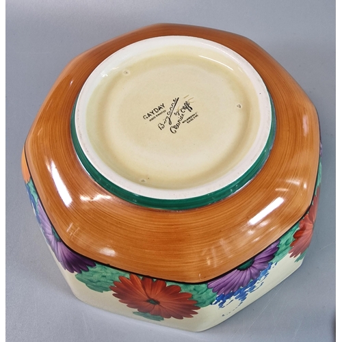 17 - Art Deco Clarice Cliff Bizarre 'Gayday' octagonal bowl. 21cm diameter approx. Together with a Royal ... 