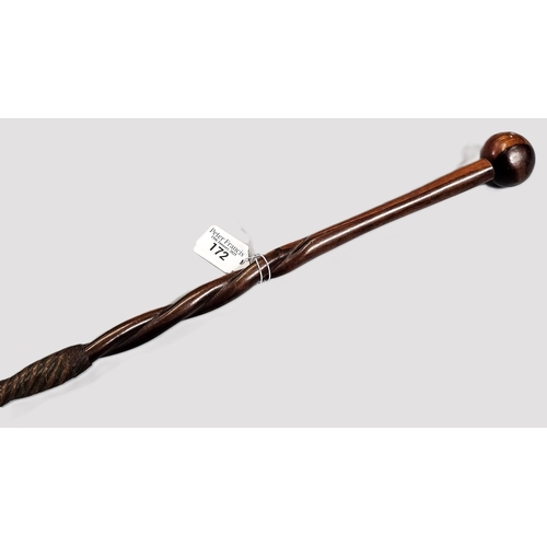 172 - Unusual hardwood gentleman's cane, with rope twist decoration, and knop finial.  (B.P. 21% + VAT)