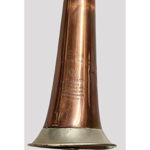 173 - Vintage copper and white metal coaching horn marked 'The Heavy Mail, 1851-1862, by Kohler & Son, Vic... 