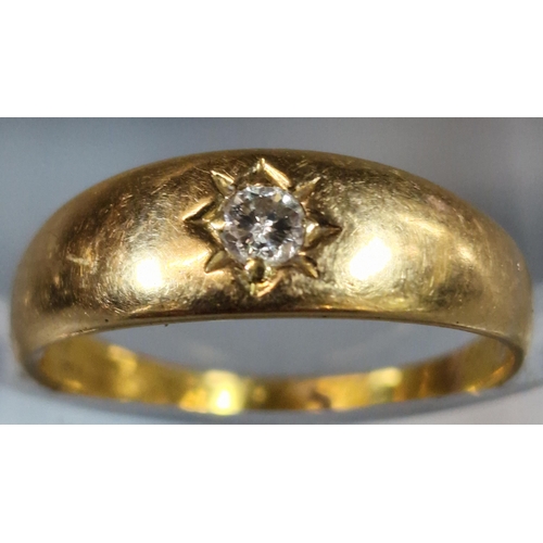 217 - 22ct gold diamond ring, inset with tiny diamond chip. William Wilkinson, London 1882. Engraved with ... 