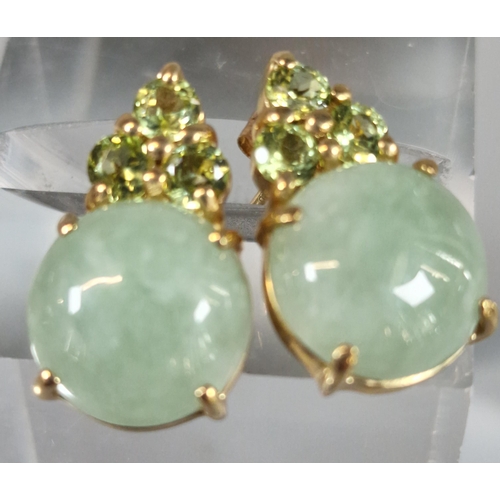 223 - Pair of 14ct earrings inset with green hardstone and green cluster stones, together with a pair of 9... 