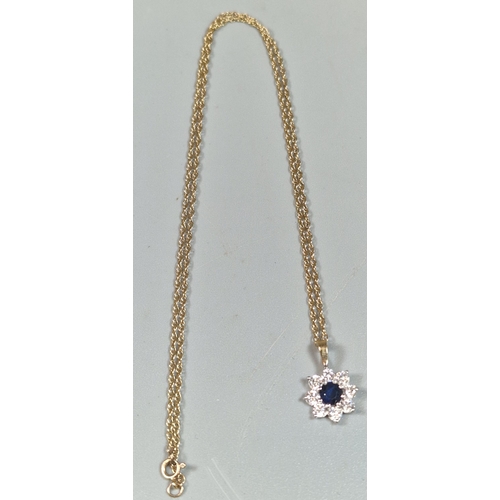 234 - 9ct gold fine link chain/necklace with flowerhead pendant. 1.8g approx. (B.P. 21% + VAT)