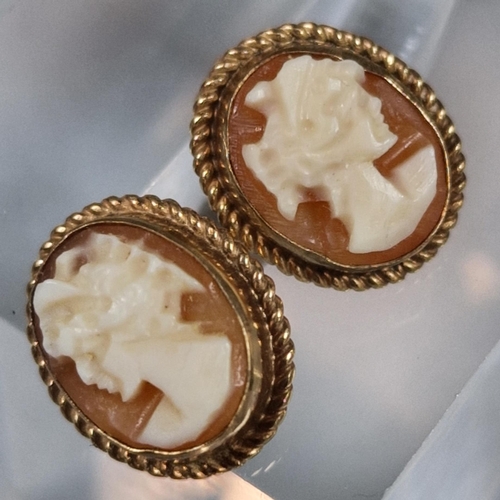 237 - Pair of 9ct gold cameo portrait earrings, together with another pair of 9ct gold earrings and a pair... 