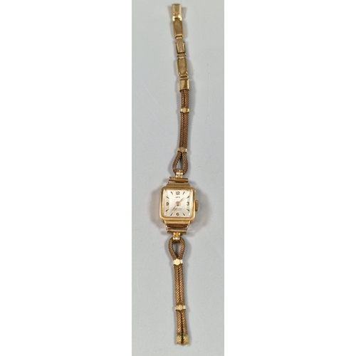 254 - 18ct gold Lopic Swiss ladies' wristwatch with rolled gold strap. Total weight 12g approx. (B.P. 21% ... 