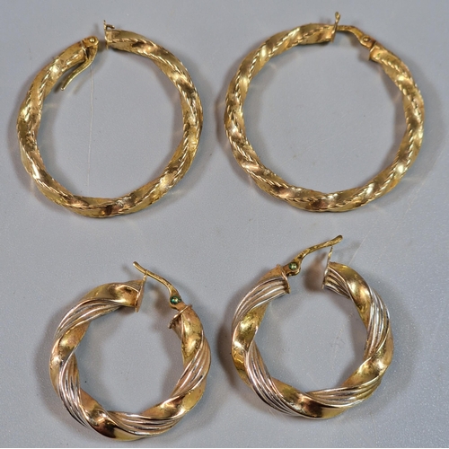 259 - Two pairs of 9ct gold hoop earrings. 7g approx. (2 pairs) (B.P. 21% + VAT)