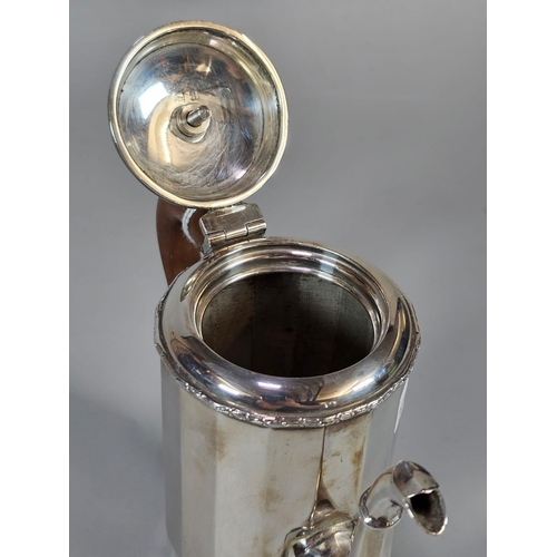 281 - George V silver water jug with turned wooden handles and finial. Birmingham hallmarks. 6.5 troy oz a... 