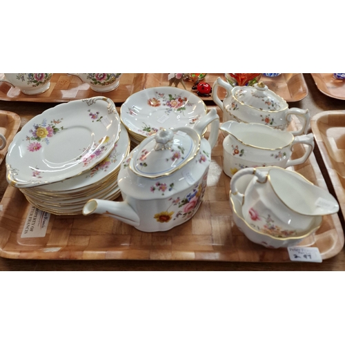 297 - Seven trays of Royal Crown Derby 'Derby Posies' and similar tea and dinner ware items, all decorated... 