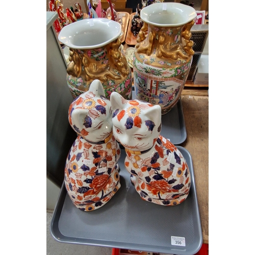 356 - Pair of Chinese Macau decorated Canton style vases, together with pair of Chinese decorative 'Imari'... 