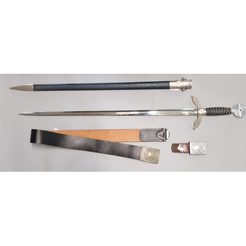 36 - German WWII pattern Luftwaffe Officer's sword marked Alcoso Solingen, with leather and wire bound gr... 