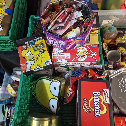 405 - Three boxes of The Simpsons items to include: chocolates, Butterkist popcorn box, tin boxes etc. (B.... 