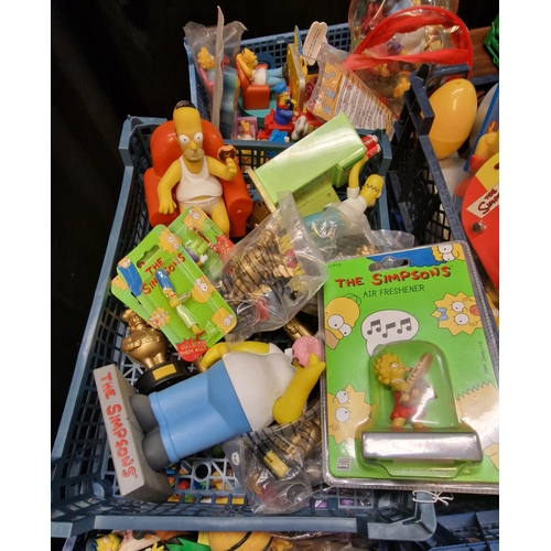 416 - Seven trays of assorted Simpsons figures, various characters, air fresheners, Duff Beer Can AM/FM Ra... 