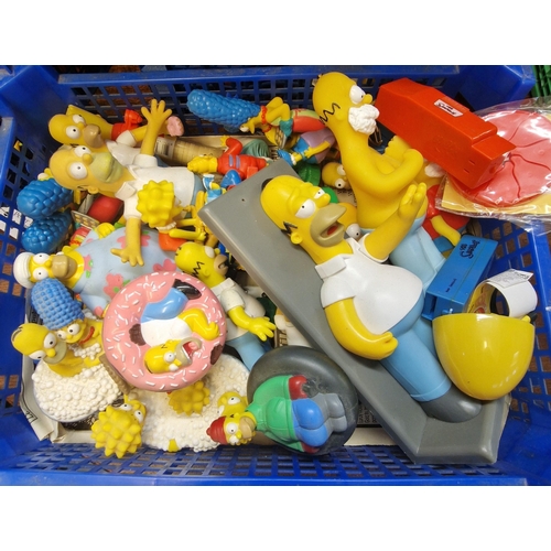 416 - Seven trays of assorted Simpsons figures, various characters, air fresheners, Duff Beer Can AM/FM Ra... 