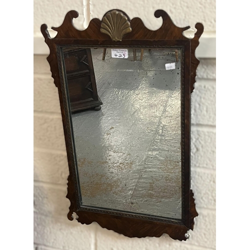 423 - Edwardian stained hanging wall shelves with pierced sides, together with a 19th century pier glass m... 