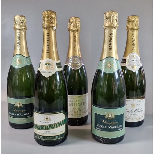 46 - Five bottles of Champagne to include: E. Michel, Charles Orban, Nicole D'Aurigny x2 and Veuve Henner... 