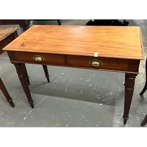 472 - Late Victorian mahogany two drawer side table on ring turned baluster legs, together with a late Vic... 