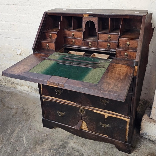 487 - Rare 18th century mahogany bureau of notably small proportions having fall front, stepped interior w... 