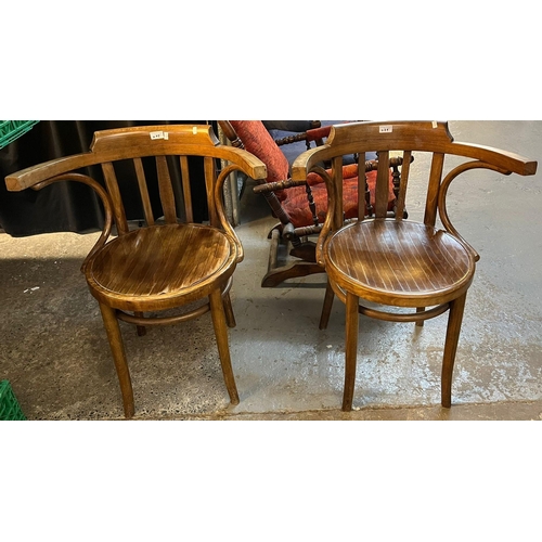 499 - Collection of antique and vintage chairs to include: pair of bentwood elbow chairs, Welsh Georgian b... 