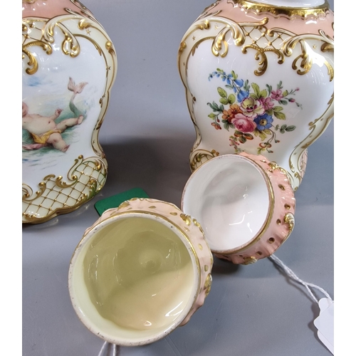 5 - Pair of Mintons porcelain tea caddies, signed by A Boullemier, of baluster form having scrolled cove... 