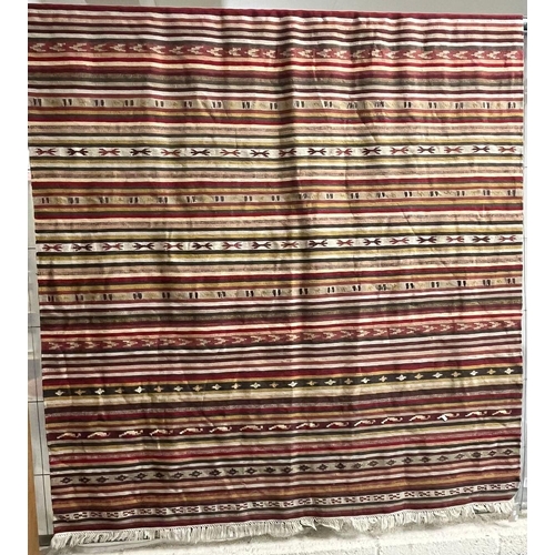 505 - Middle Eastern Kelim rug, with overall banded multi-coloured geometric decoration. 230x170cm approx.... 